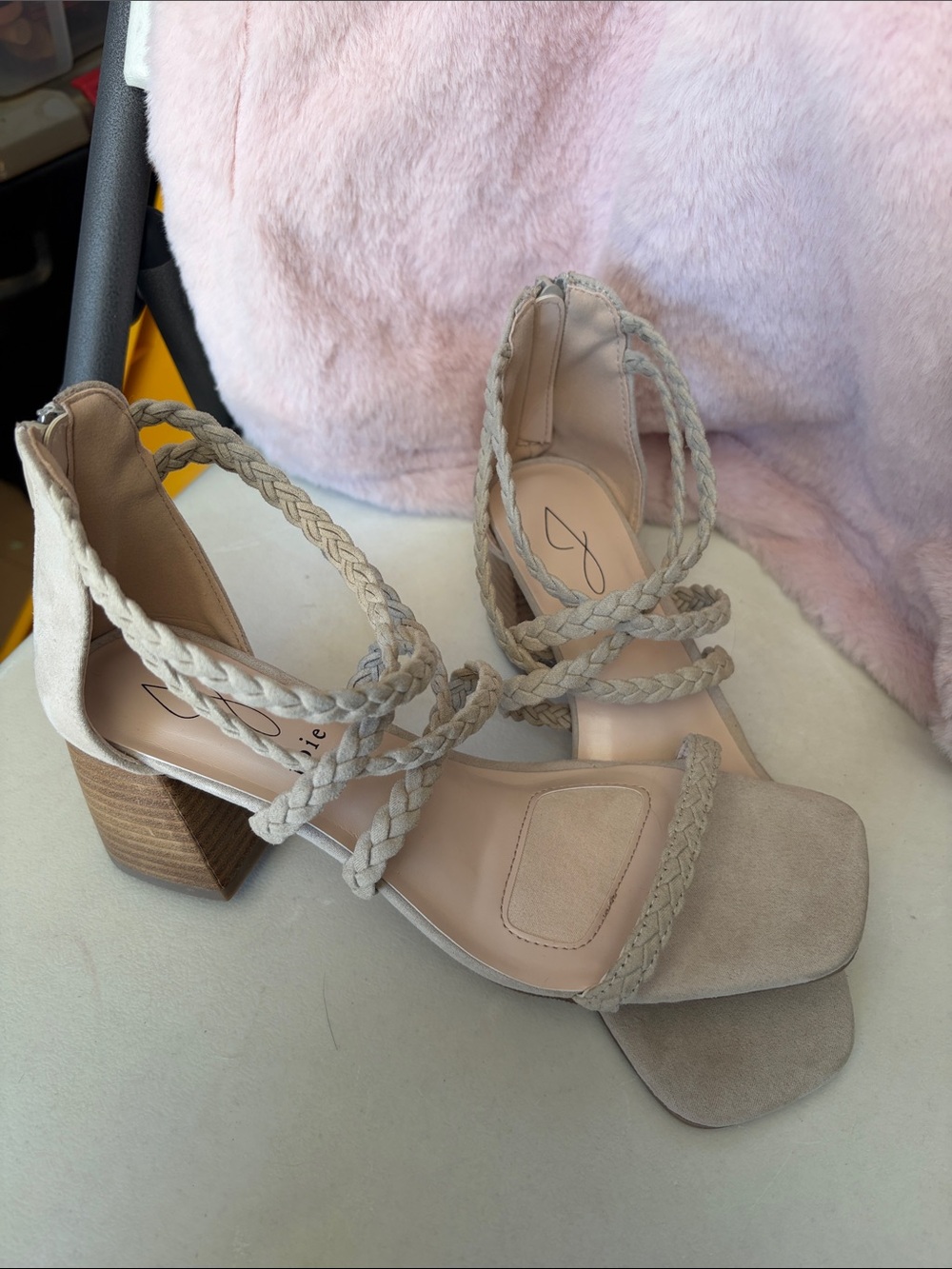 NWOT Joie Open-Toe Block Heel Sandals in Taupe for Women